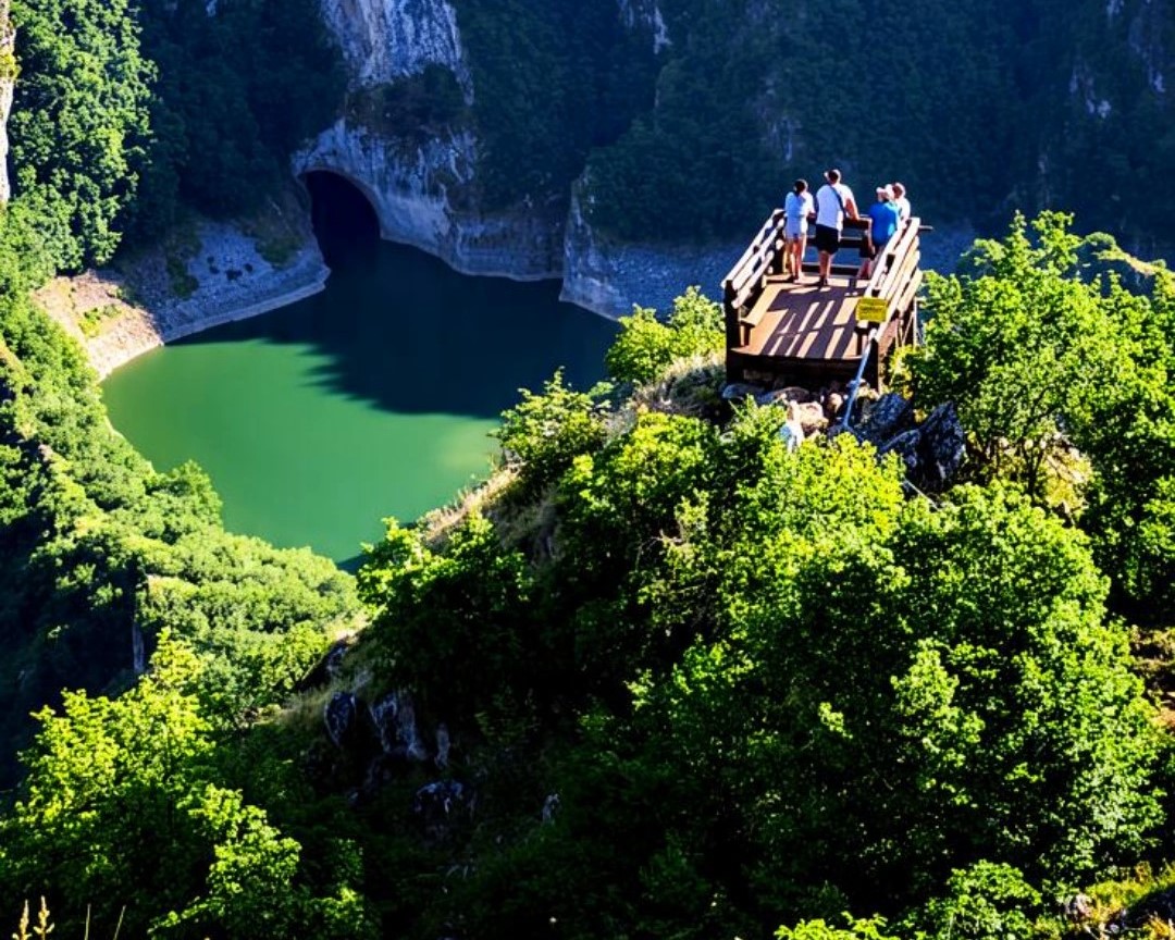 Posetioci na vidikovcu Molitva sa pogledom na meandre i kanjon Uvca